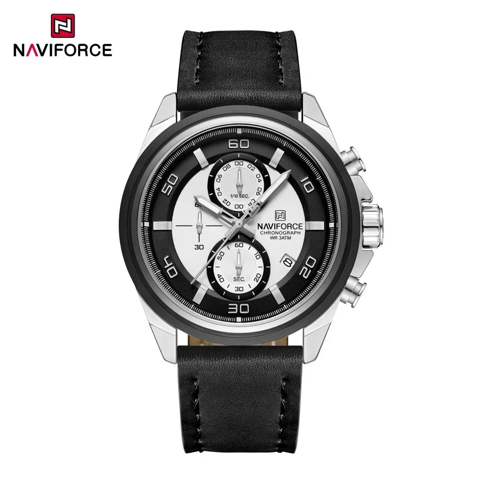 NAVIFORCE Hands Wristwatches Genuine Leather Strap Alloy Case Casual Watches Dress Watch for Men Waterproof with Date Luminous
