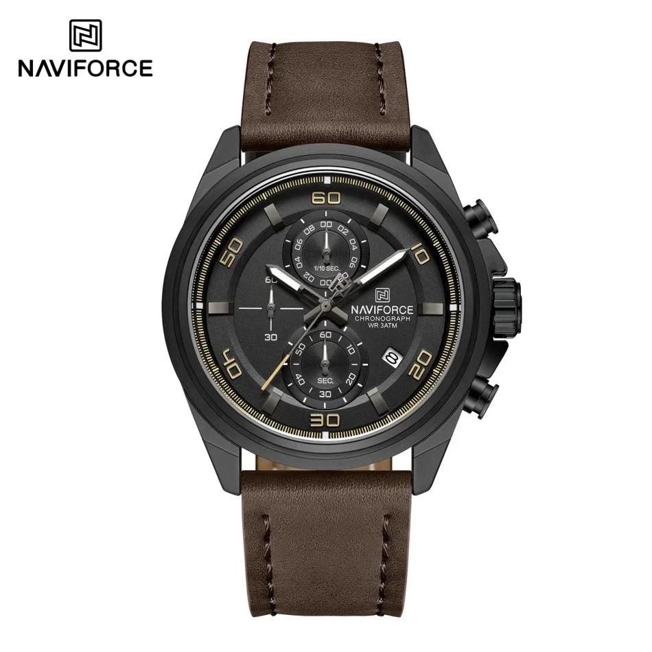 NAVIFORCE Hands Wristwatches Genuine Leather Strap Alloy Case Casual Watches Dress Watch for Men Waterproof with Date Luminous