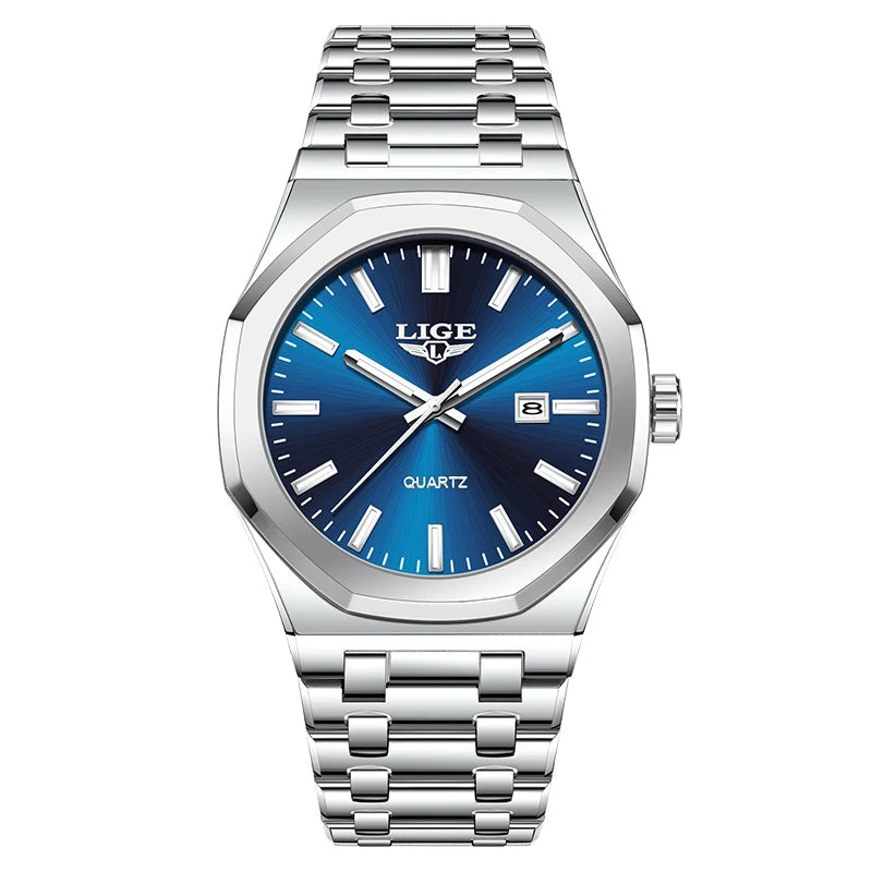 LIGE Watch For Men Original Top Brand Luminous Date Stainless Steel Men's Watches Business Waterproof Japan Movement Wristwatch