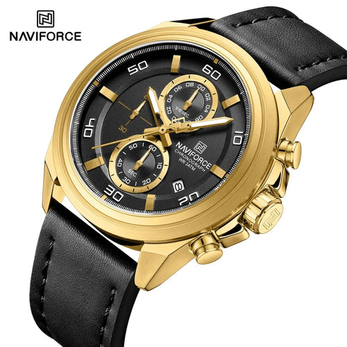 NAVIFORCE Hands Wristwatches Genuine Leather Strap Alloy Case Casual Watches Dress Watch for Men Waterproof with Date Luminous