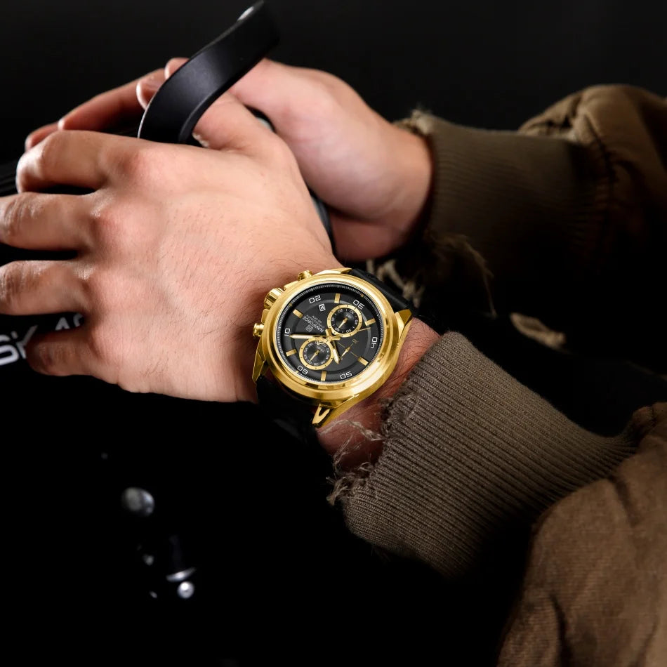 NAVIFORCE Hands Wristwatches Genuine Leather Strap Alloy Case Casual Watches Dress Watch for Men Waterproof with Date Luminous