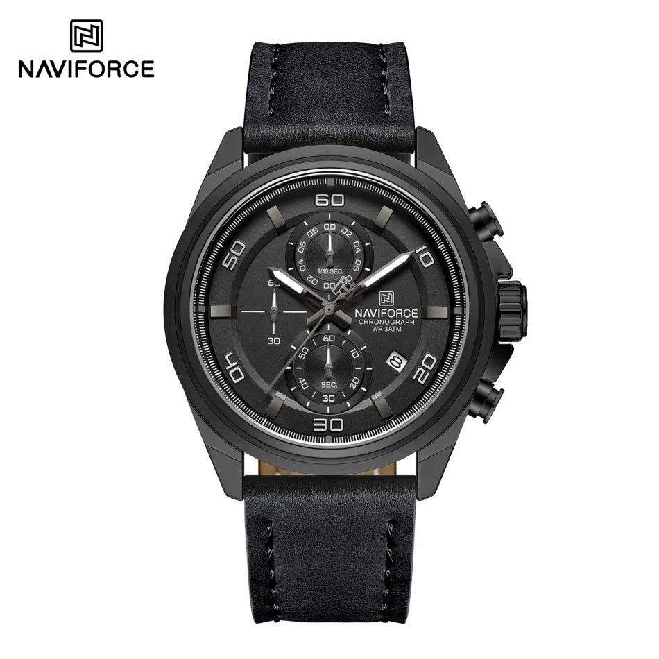 NAVIFORCE Hands Wristwatches Genuine Leather Strap Alloy Case Casual Watches Dress Watch for Men Waterproof with Date Luminous