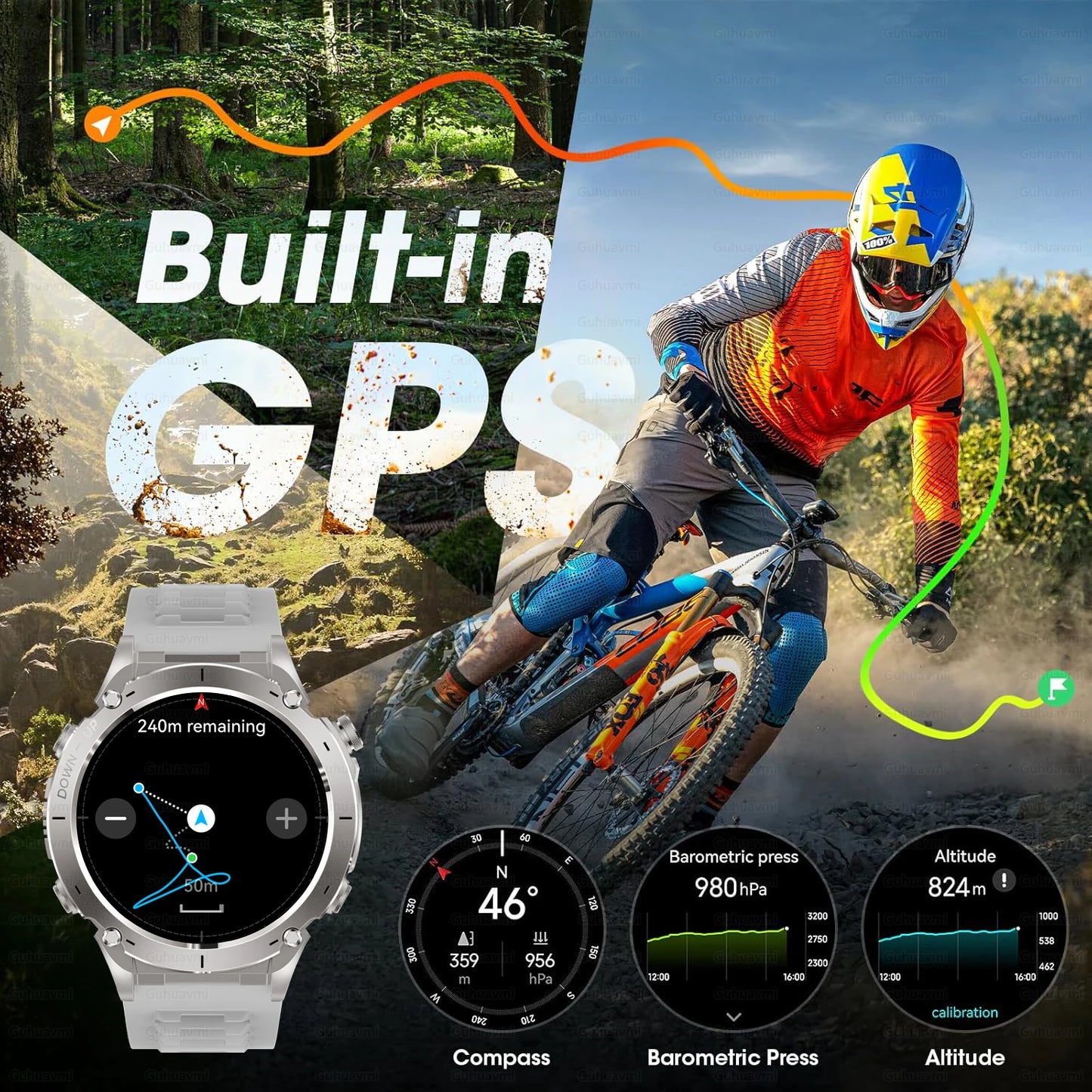 New T-Rex 3 GPS Smart Watch 1.43" AMOLED 10ATM Waterproof Built-in Dual-band GNSS Compass Military Sport Smartwatch Men Bracelet