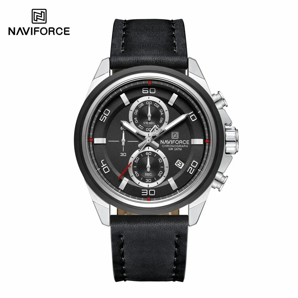 NAVIFORCE Hands Wristwatches Genuine Leather Strap Alloy Case Casual Watches Dress Watch for Men Waterproof with Date Luminous
