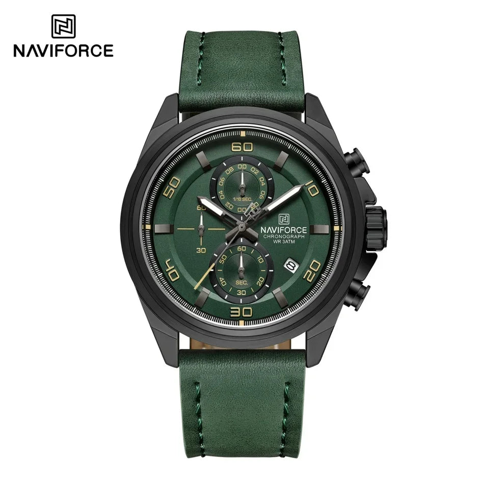 NAVIFORCE Hands Wristwatches Genuine Leather Strap Alloy Case Casual Watches Dress Watch for Men Waterproof with Date Luminous