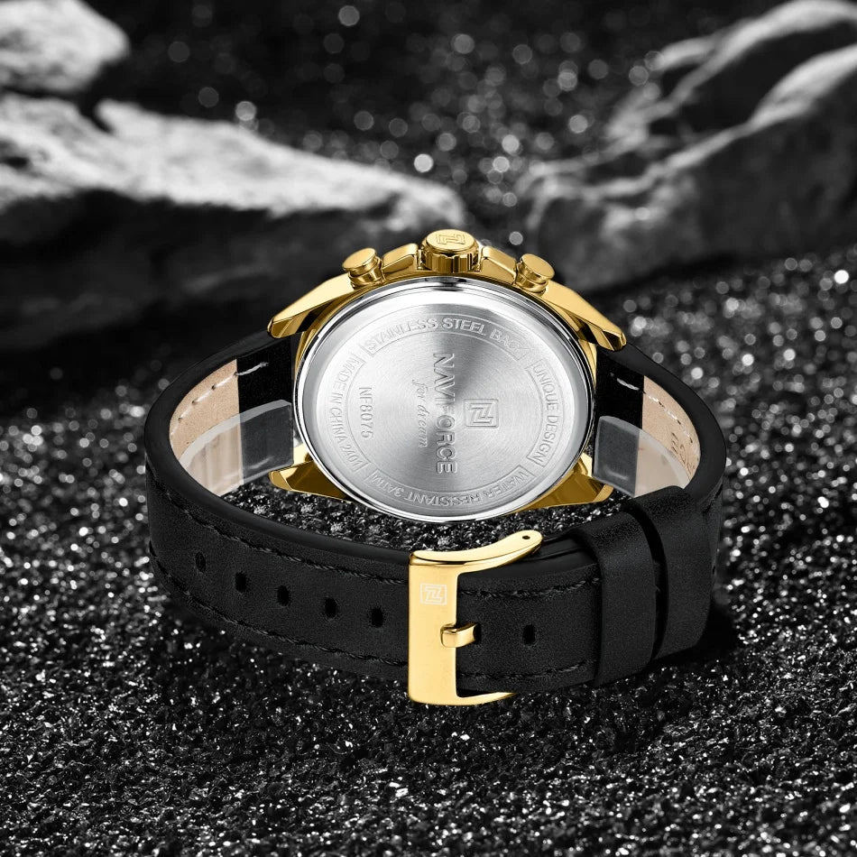 NAVIFORCE Hands Wristwatches Genuine Leather Strap Alloy Case Casual Watches Dress Watch for Men Waterproof with Date Luminous