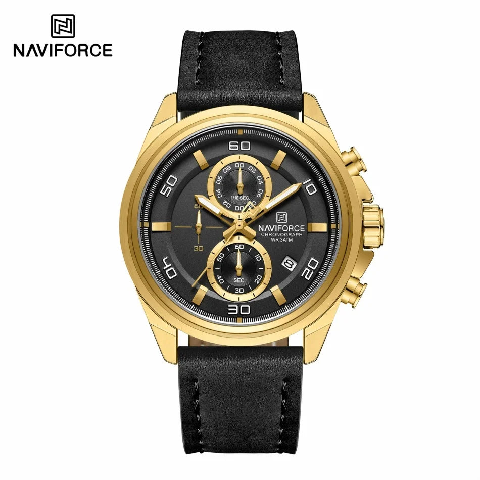 NAVIFORCE Hands Wristwatches Genuine Leather Strap Alloy Case Casual Watches Dress Watch for Men Waterproof with Date Luminous