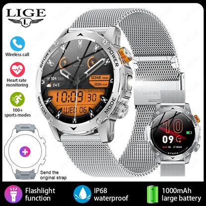 LIGE 1000mAh Large Battery Men Smart Watch Outdoor Flashlight Bluetooth Call Waterproof Sport Fitness Smartwatch For Xiaomi 2025