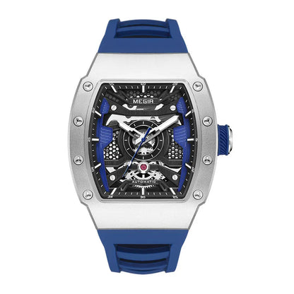 MEGIR Men's Automatic Mechanical Watch with Stainless Steel Case Sillicone Strap Fashion Waterproof Luminous Wristwatch 8604