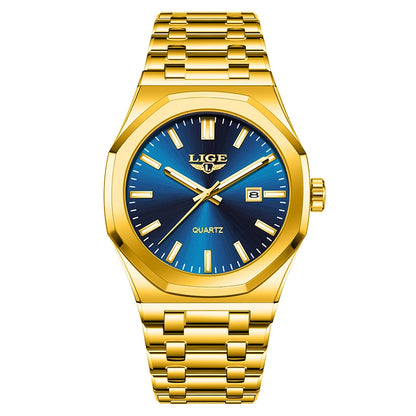 LIGE Watch For Men Original Top Brand Luminous Date Stainless Steel Men's Watches Business Waterproof Japan Movement Wristwatch