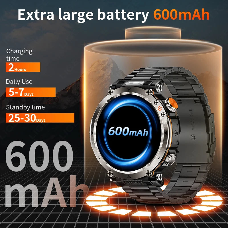 LIGE New Outdoor Flashlight Smart Watch Men 600mAh Smartwatch Bluetooth Call Heart Rate IP68 Waterproof Sports Smartwatches 2025