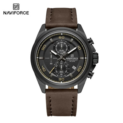NAVIFORCE  Hands Wristwatches Genuine Leather Strap Alloy Case Casual Watches Dress Watch for Men Waterproof with Date Luminous