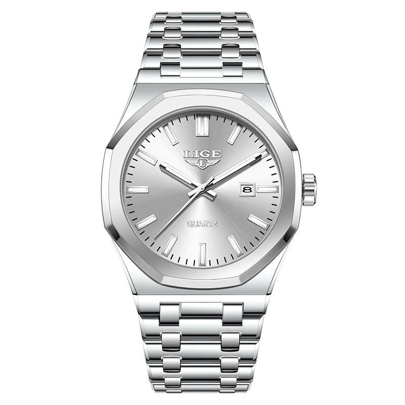 LIGE Watch For Men Original Top Brand Luminous Date Stainless Steel Men's Watches Business Waterproof Japan Movement Wristwatch
