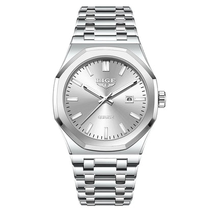 LIGE Watch For Men Original Top Brand Luminous Date Stainless Steel Men's Watches Business Waterproof Japan Movement Wristwatch