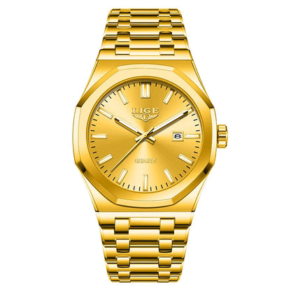 LIGE Watch For Men Original Top Brand Luminous Date Stainless Steel Men's Watches Business Waterproof Japan Movement Wristwatch