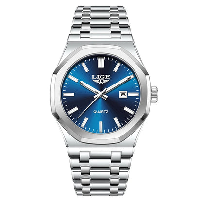 LIGE Watch For Men Original Top Brand Luminous Date Stainless Steel Men's Watches Business Waterproof Japan Movement Wristwatch