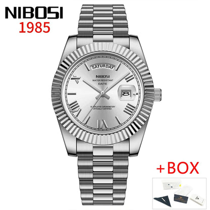NIBOSI Brand Luxury Gold Red Quartz Watch for Men Stainless Steel Waterproof Luminous Date Week Fashion Men Watches Reloj Hombre