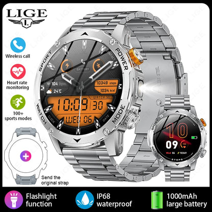 LIGE 1000mAh Large Battery Men Smart Watch Outdoor Flashlight Bluetooth Call Waterproof Sport Fitness Smartwatch For Xiaomi 2025