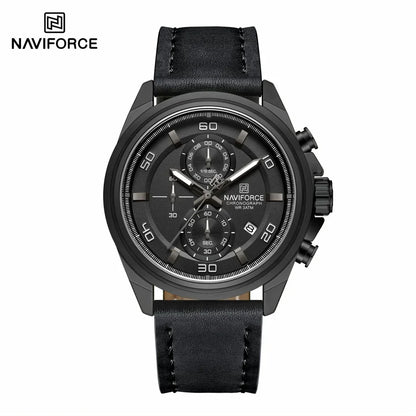 NAVIFORCE  Hands Wristwatches Genuine Leather Strap Alloy Case Casual Watches Dress Watch for Men Waterproof with Date Luminous