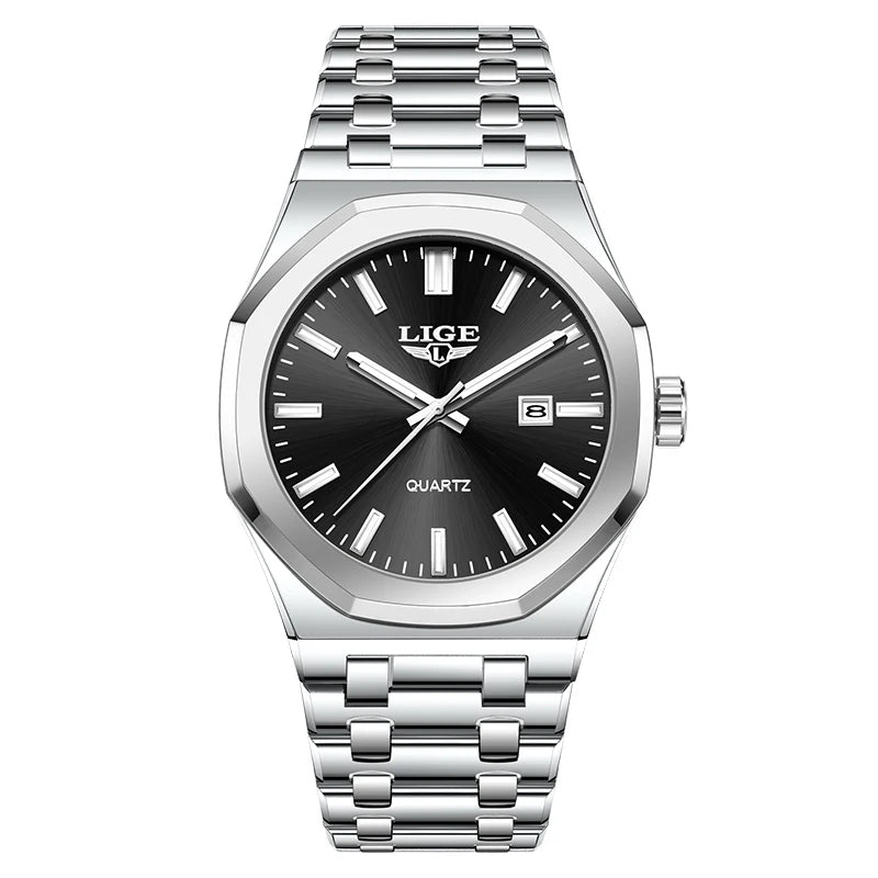 LIGE Watch For Men Original Top Brand Luminous Date Stainless Steel Men's Watches Business Waterproof Japan Movement Wristwatch