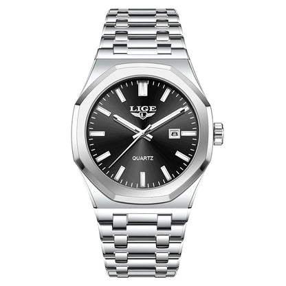 LIGE Watch For Men Original Top Brand Luminous Date Stainless Steel Men's Watches Business Waterproof Japan Movement Wristwatch