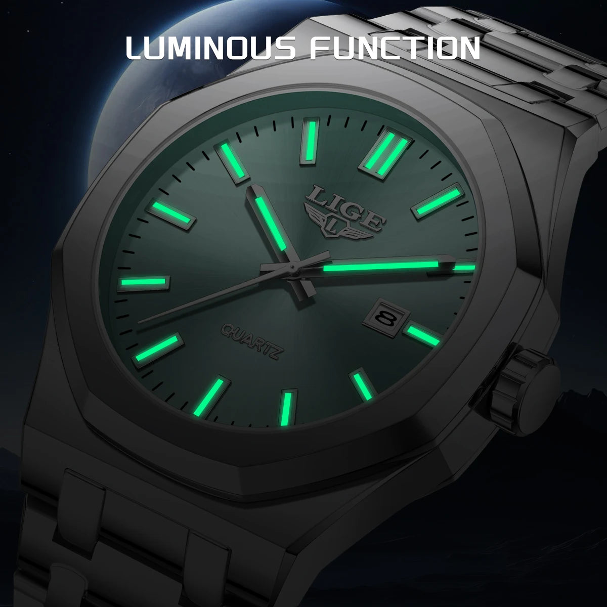 LIGE Watch For Men Original Top Brand Luminous Date Stainless Steel Men's Watches Business Waterproof Japan Movement Wristwatch