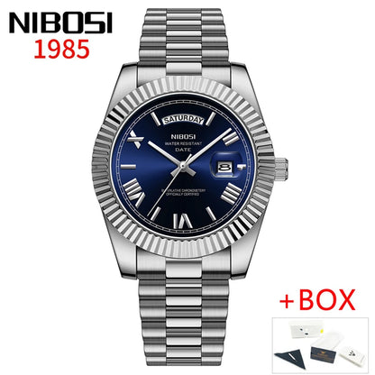 NIBOSI Brand Luxury Gold Red Quartz Watch for Men Stainless Steel Waterproof Luminous Date Week Fashion Men Watches Reloj Hombre