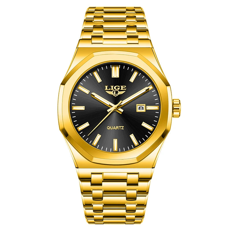 LIGE Watch For Men Original Top Brand Luminous Date Stainless Steel Men's Watches Business Waterproof Japan Movement Wristwatch