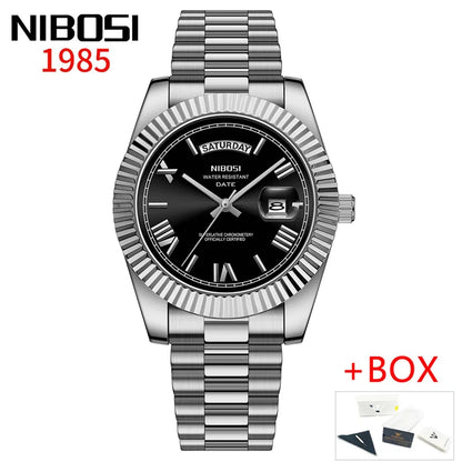 NIBOSI Brand Luxury Gold Red Quartz Watch for Men Stainless Steel Waterproof Luminous Date Week Fashion Men Watches Reloj Hombre
