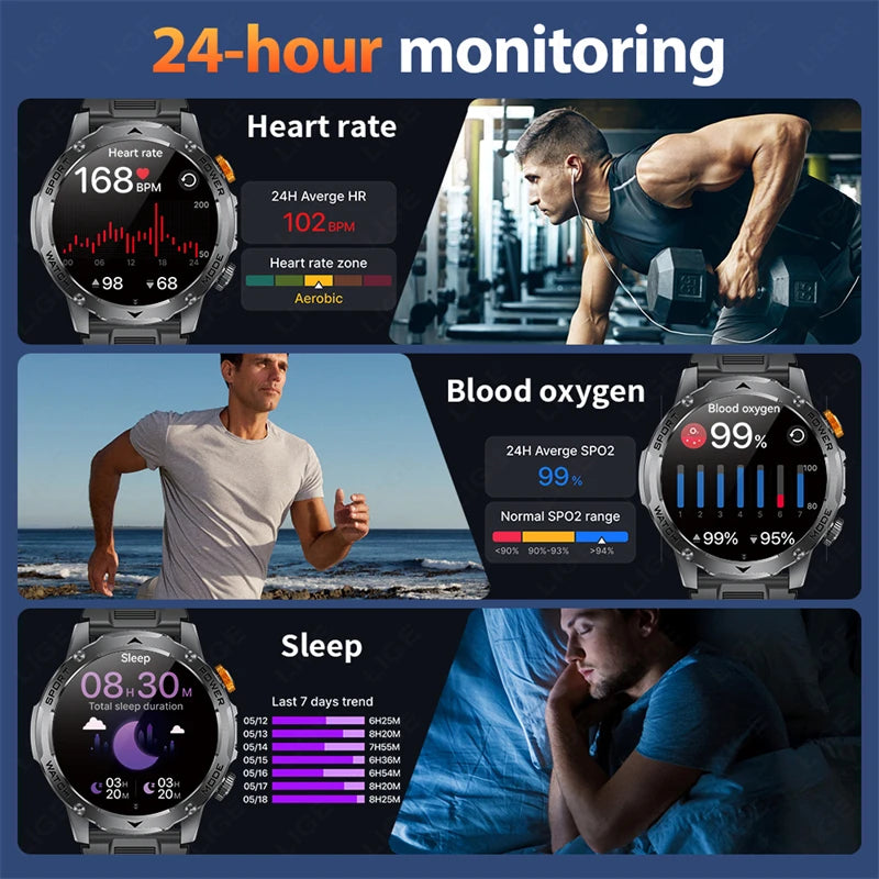 LIGE 1000mAh Large Battery Men Smart Watch Outdoor Flashlight Bluetooth Call Waterproof Sport Fitness Smartwatch For Xiaomi 2025