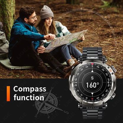 LIGE New Outdoor Flashlight Smart Watch Men 600mAh Smartwatch Bluetooth Call Heart Rate IP68 Waterproof Sports Smartwatches 2025