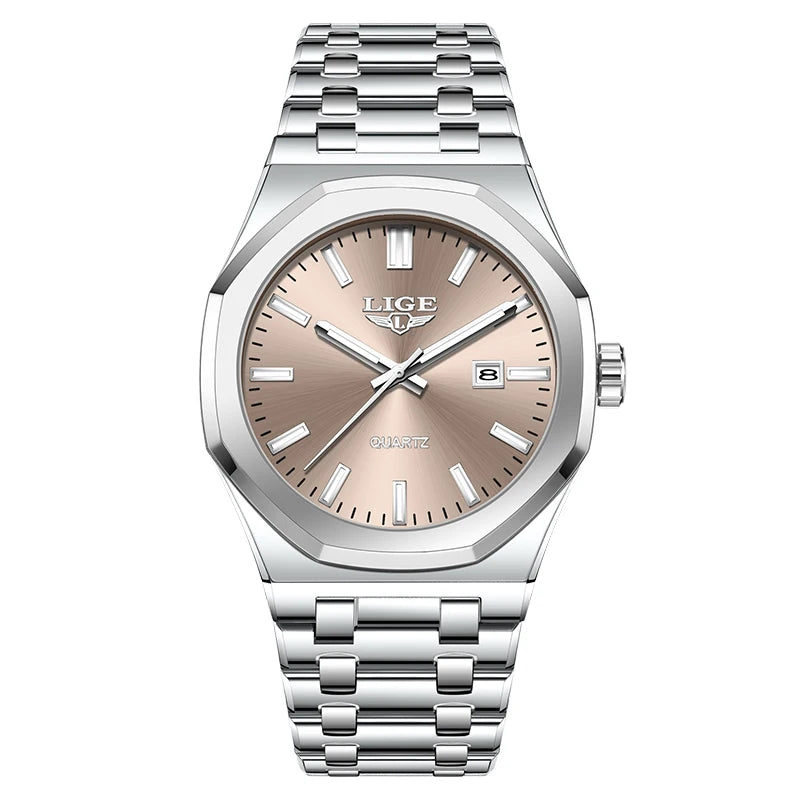 LIGE Watch For Men Original Top Brand Luminous Date Stainless Steel Men's Watches Business Waterproof Japan Movement Wristwatch