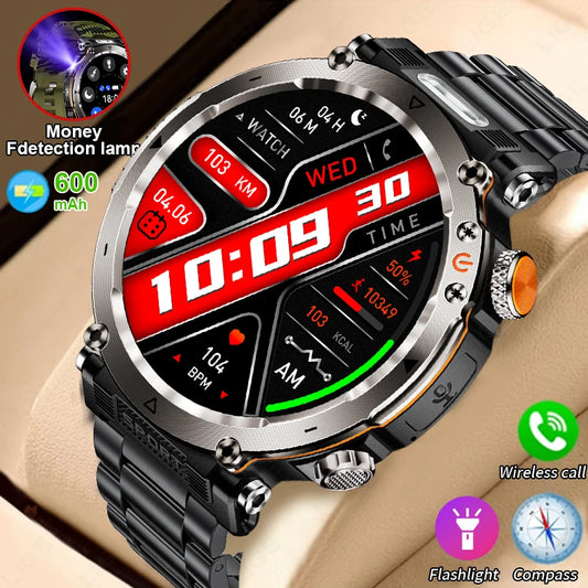 LIGE New Outdoor Flashlight Smart Watch Men 600mAh Smartwatch Bluetooth Call Heart Rate IP68 Waterproof Sports Smartwatches 2025