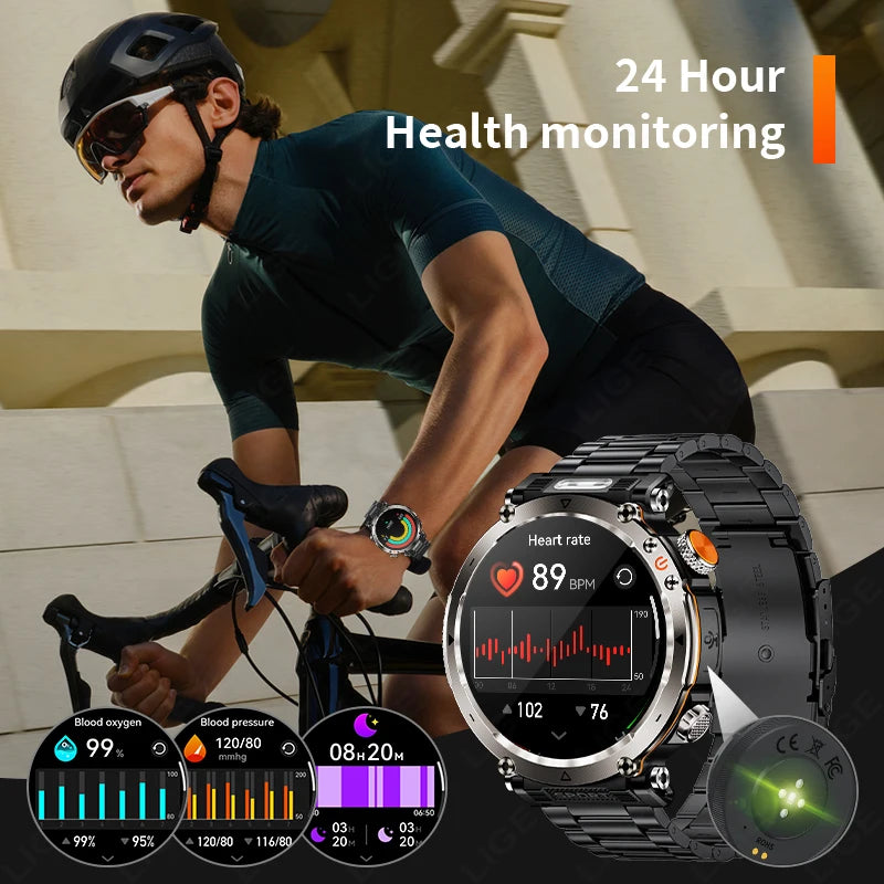 LIGE New Outdoor Flashlight Smart Watch Men 600mAh Smartwatch Bluetooth Call Heart Rate IP68 Waterproof Sports Smartwatches 2025