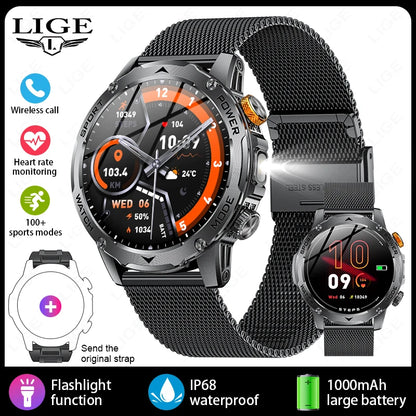 LIGE 1000mAh Large Battery Men Smart Watch Outdoor Flashlight Bluetooth Call Waterproof Sport Fitness Smartwatch For Xiaomi 2025