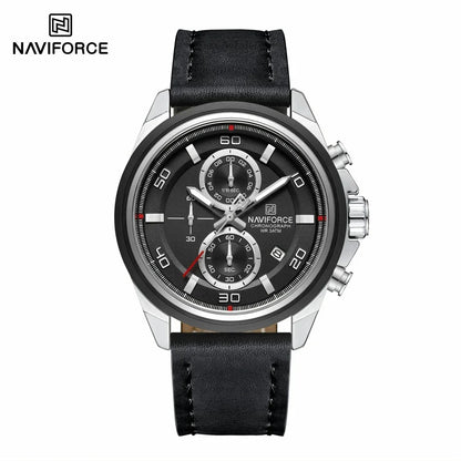 NAVIFORCE  Hands Wristwatches Genuine Leather Strap Alloy Case Casual Watches Dress Watch for Men Waterproof with Date Luminous