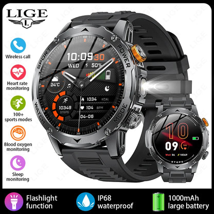 LIGE 1000mAh Large Battery Men Smart Watch Outdoor Flashlight Bluetooth Call Waterproof Sport Fitness Smartwatch For Xiaomi 2025