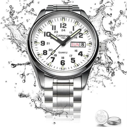 Carnival Brand Fashion Watch for Men Luxury Solid Stainless Steel Luminous Calendar Quartz Wristwatches Waterproof Montre Homme