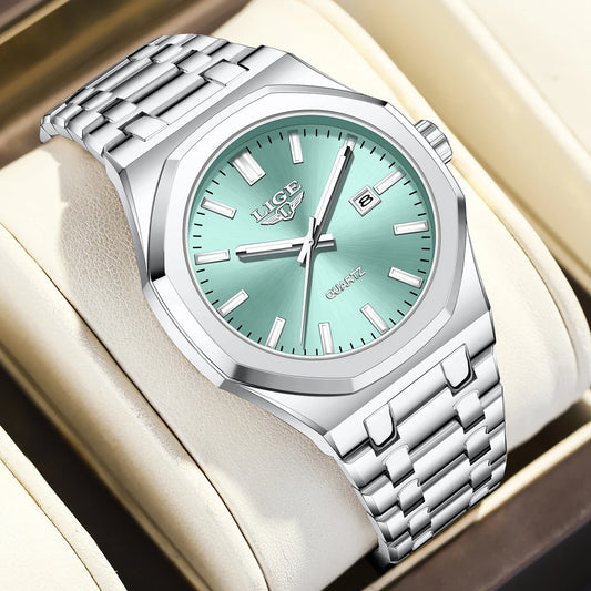 LIGE Watch For Men Original Top Brand Luminous Date Stainless Steel Men's Watches Business Waterproof Japan Movement Wristwatch