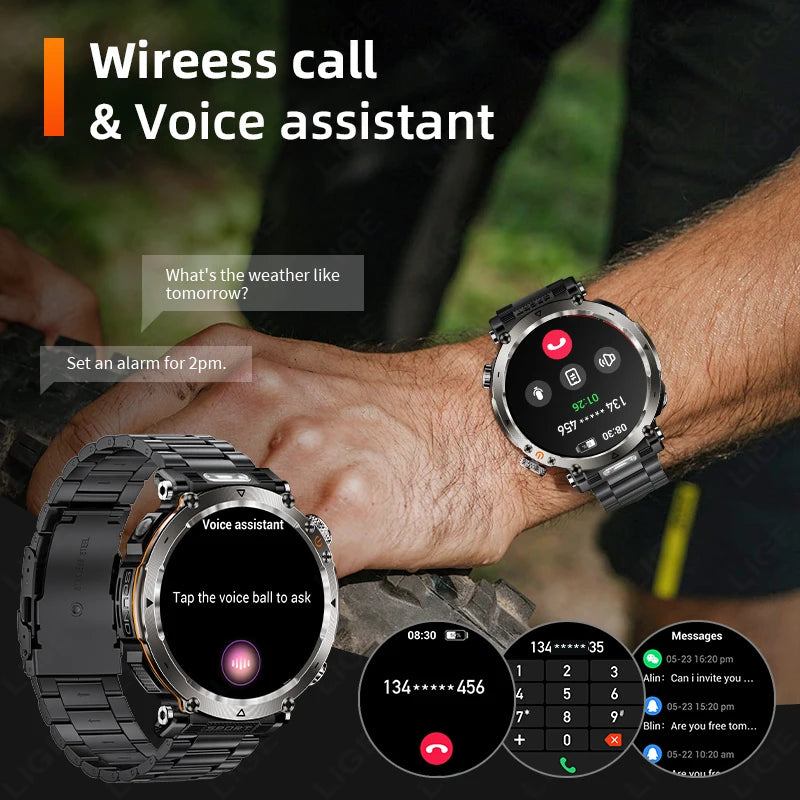 LIGE New Outdoor Flashlight Smart Watch Men 600mAh Smartwatch Bluetooth Call Heart Rate IP68 Waterproof Sports Smartwatches 2025