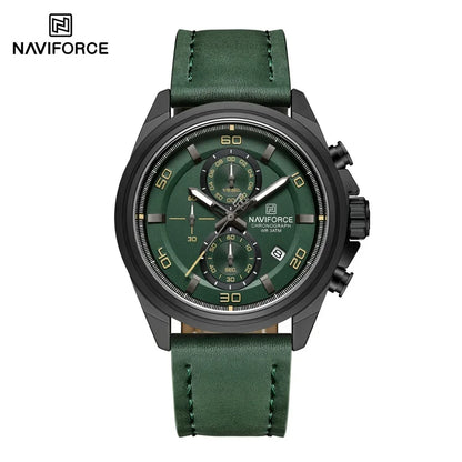 NAVIFORCE  Hands Wristwatches Genuine Leather Strap Alloy Case Casual Watches Dress Watch for Men Waterproof with Date Luminous