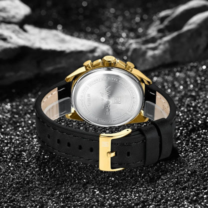NAVIFORCE  Hands Wristwatches Genuine Leather Strap Alloy Case Casual Watches Dress Watch for Men Waterproof with Date Luminous