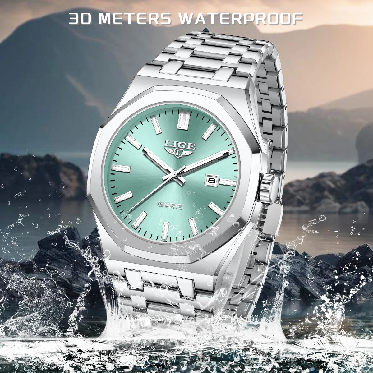 LIGE Watch For Men Original Top Brand Luminous Date Stainless Steel Men's Watches Business Waterproof Japan Movement Wristwatch