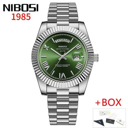 NIBOSI Brand Luxury Gold Red Quartz Watch for Men Stainless Steel Waterproof Luminous Date Week Fashion Men Watches Reloj Hombre