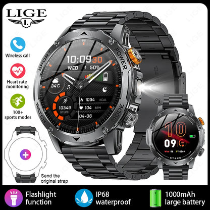 LIGE 1000mAh Large Battery Men Smart Watch Outdoor Flashlight Bluetooth Call Waterproof Sport Fitness Smartwatch For Xiaomi 2025