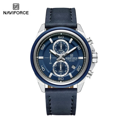 NAVIFORCE  Hands Wristwatches Genuine Leather Strap Alloy Case Casual Watches Dress Watch for Men Waterproof with Date Luminous