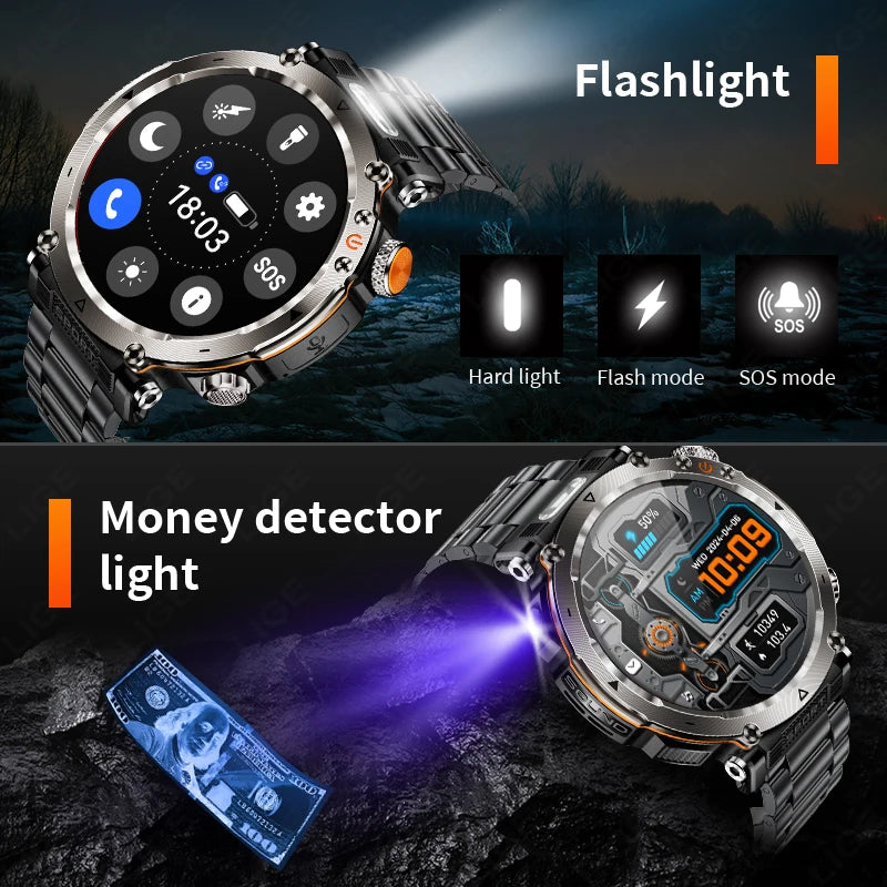 LIGE New Outdoor Flashlight Smart Watch Men 600mAh Smartwatch Bluetooth Call Heart Rate IP68 Waterproof Sports Smartwatches 2025