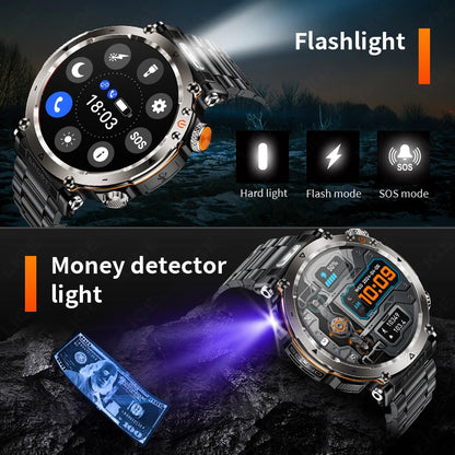 LIGE New Outdoor Flashlight Smart Watch Men 600mAh Smartwatch Bluetooth Call Heart Rate IP68 Waterproof Sports Smartwatches 2025