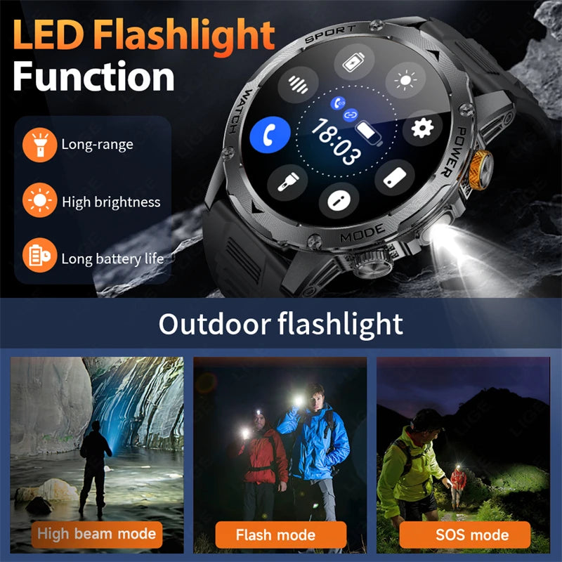 LIGE 1000mAh Large Battery Men Smart Watch Outdoor Flashlight Bluetooth Call Waterproof Sport Fitness Smartwatch For Xiaomi 2025