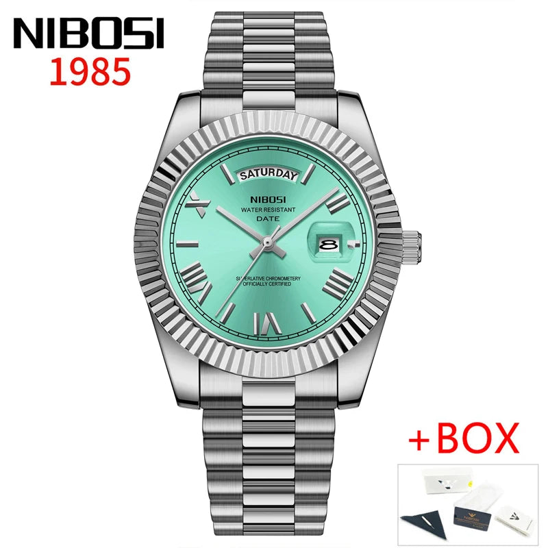 NIBOSI Brand Luxury Gold Red Quartz Watch for Men Stainless Steel Waterproof Luminous Date Week Fashion Men Watches Reloj Hombre